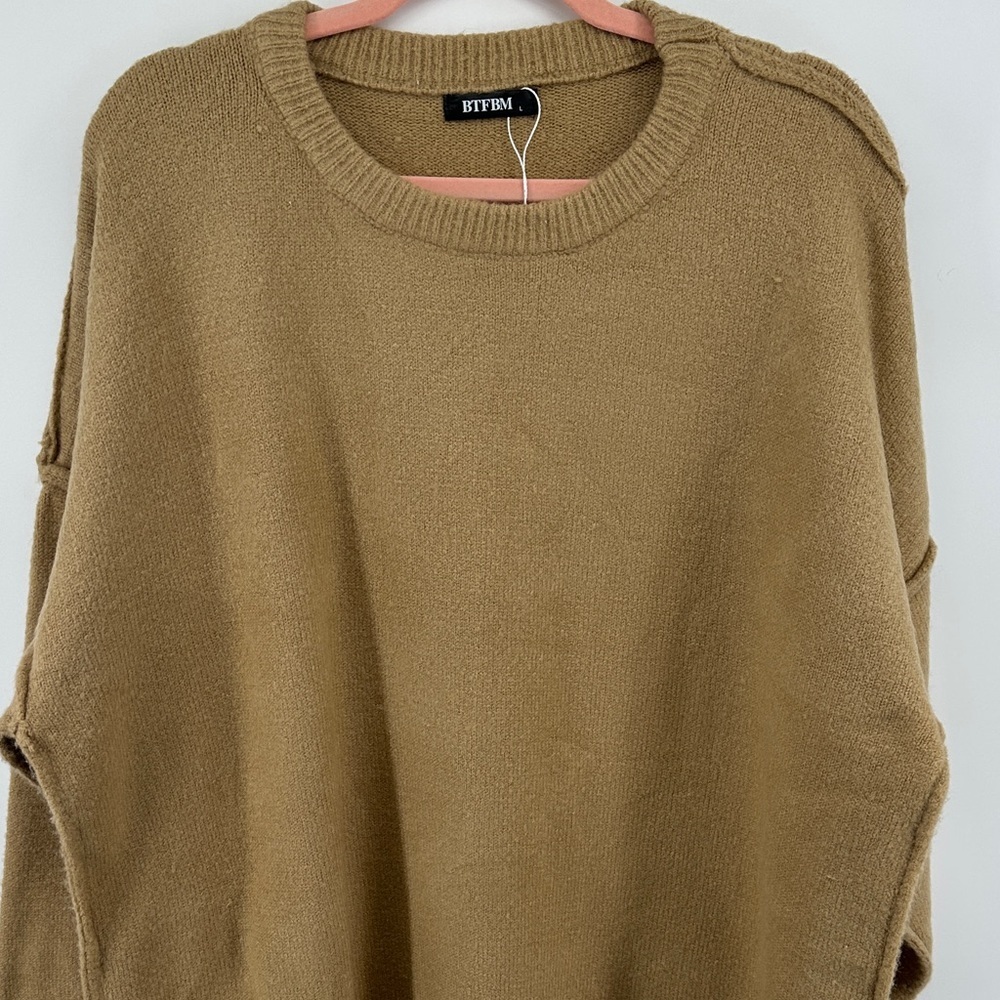 Cottagecore Earthy Neutral Causal Chic Minimalist Stylish Tan Sweater Dress SzL - Picture 4 of 12